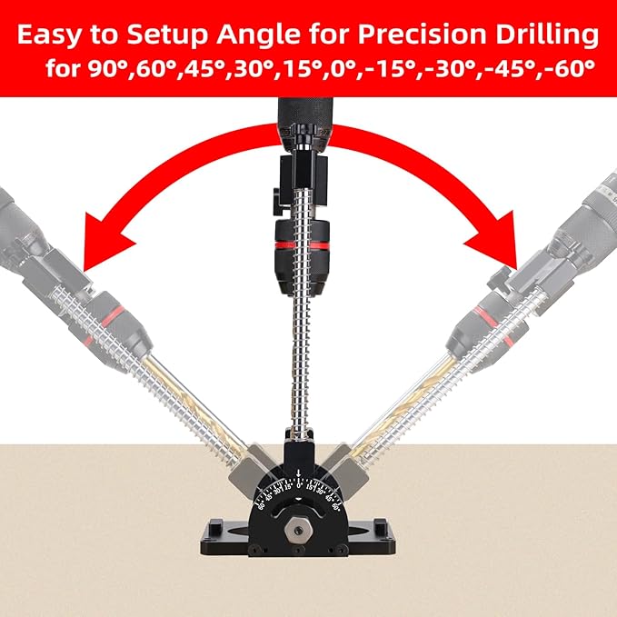GOINGMAKE Portable Drill Guide with Positive Angle Stops from -60° to 60°, Adjustable Portable Drill Press with 1/2“ Chuck, Precision Drilling Jig Attachment for Drilling Straight and Angle Holes