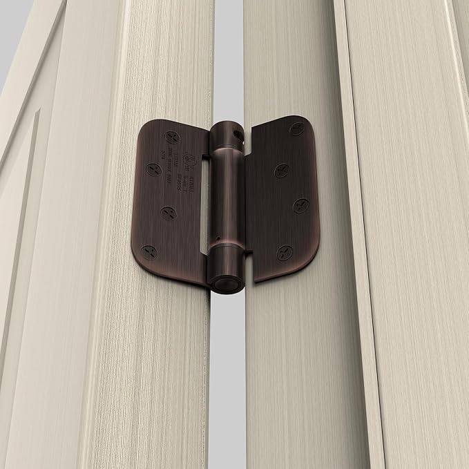 goldenwarm 6 Pack 4 Inch Oil Rubbed Bronze Self Closing Door Hinges with 5/8'' Radius Corners - Adjustable Tension Soft Close Hinges for Interior/Exterior Doors, Durable & Quiet Closure