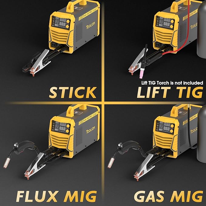 TOOLIOM 160A MIG Welder 4 in 1 Gas MIG/Flux Core MIG/Stick (MMA)/Lift TIG Welding Machine 110/220V Dual Voltage Welder IGBT DC Inverter with LCD Display
