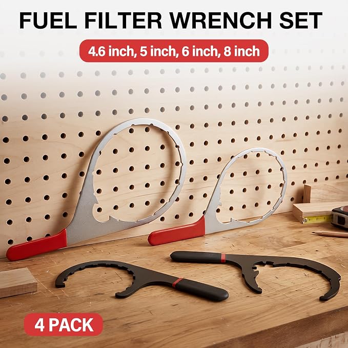 SPARKWHIZ 4.6 Inch, 5 Inch, 6 Inch, 8 Inch Fuel Filter Wrench Compatible with 380134 382 Detroit Diesel Truck Engines, Navistar Engines Diesel DD13, DD15, DD16, Peterbilt & Cummins Diesels, 4 Pack