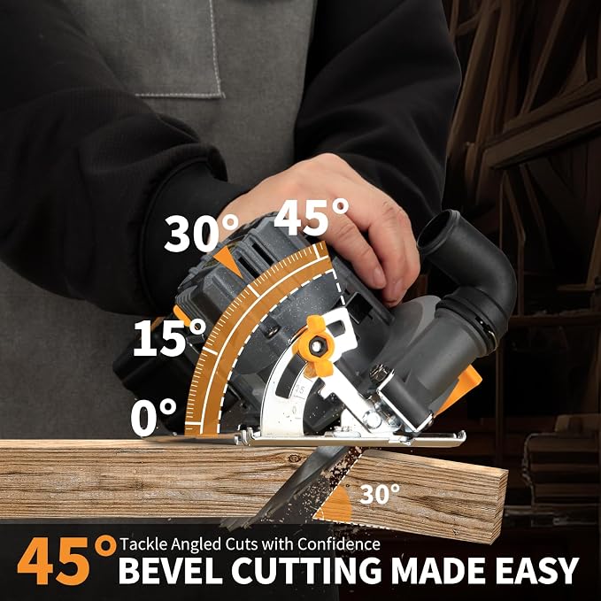 JEXUGK 6-1/2" Circular Saw, Cordless Sierra Circular Inalambrica with 2 x 6.0AH Battery,Brushless Electric Power Circle Saw with 3 Blade Cutting Precise Wood for Max Cut Depth 2-1/4"(90°)1-7/16" (45°)