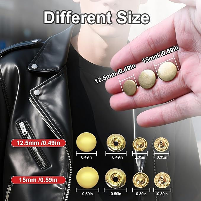 120 Sets Metal Snap Buttons with Hammer, NXTOV 12.5mm Leather Snap Fasteners Kit, 4 Colors Craft Snaps for Clothes, Windbreaker, Shirts, Jacket, Backpacks, Wallet,Bags
