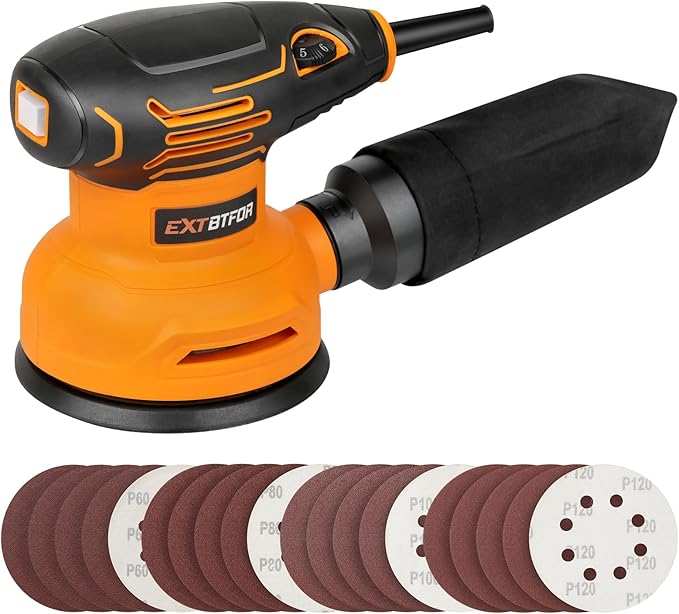 5" Orbital Sander,300W Electric Sander 5000-12000OPM Variable Speeds with 20Pcs Sandpapers,Power Orbital Sanders for Woodworking and Sanding with Vacuum Dust Collector