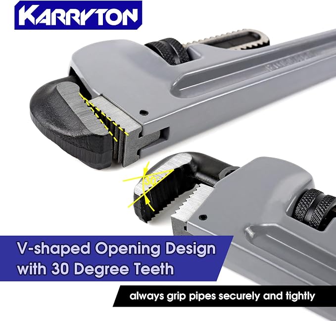 14 Inch Aluminum Pipe Wrench, 2-3/4"/70mm Adjustable Cr-Mo Jaw Opening Heavy Duty Aluminum Straight Handle Plumbing Wrenches, Perfect Plumbers Tool Exceed GGG Standard