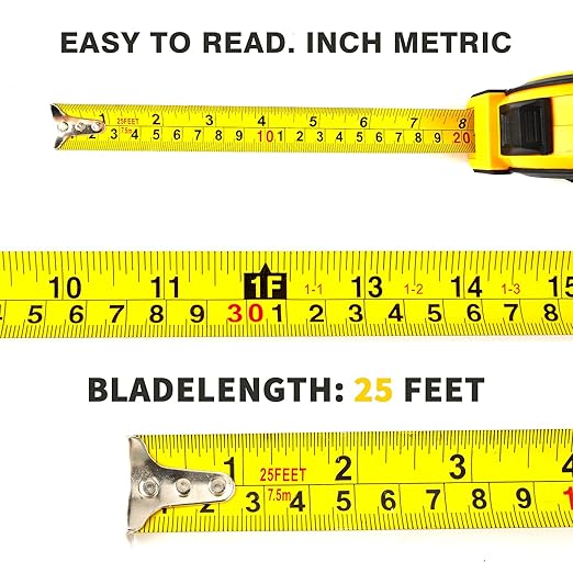 2 Packs Tape Measure 25 ft, Steel Measuring Tape Retractable, 25-Foot Basics Self-Locking Measurement Auto Lock Tape Rule Imperial/Metric Tape Measure for Body Measurements Handicraftsman