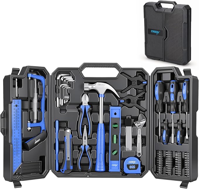 DISEN Home Tool Set with Storage Case Hammer Screwdrivers Pliers Wrenches