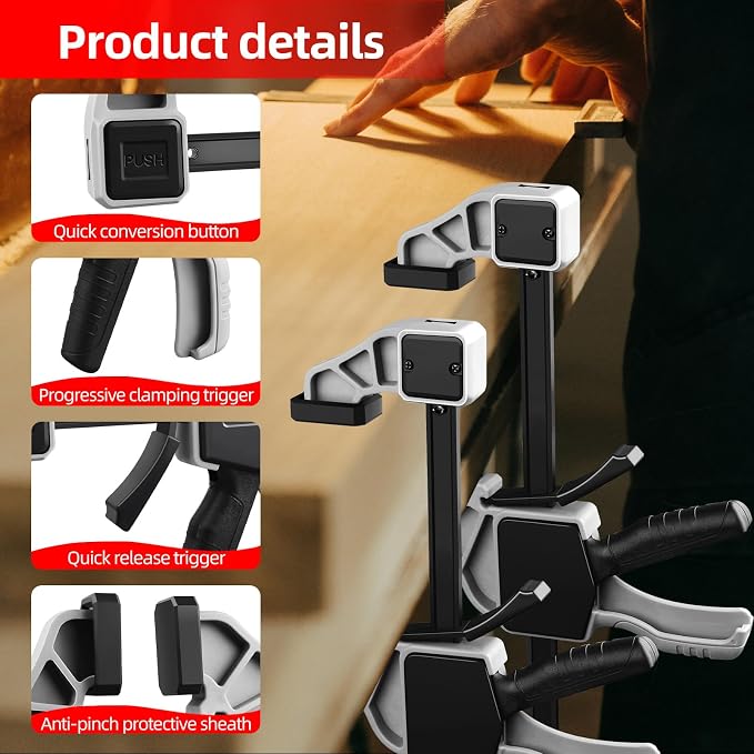6-Pack Wood Clamps 4Pcs 12in & 2Pcs 6in for Woodworking