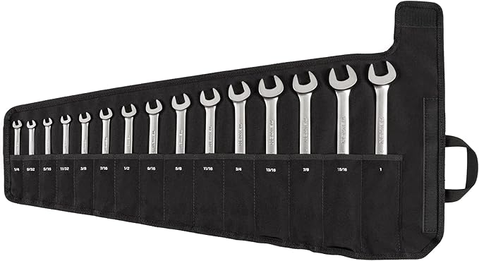 TEKTON Reversible Ratcheting Combination Wrench Set, 15-Piece | WRC94401 | (1/4 - 1 in.), 12-Point, Satin Chrome Finish, Roll