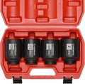 CASOMAN 4 Pieces 1/2" Dr. Deep Impact Socket Set, 1/2-Inch Drive Spindle Axle Nut Impact Socket Set, 1-13/16", 1-7/8", 1-15/16", 2", CR-MO, 6-Point, SAE