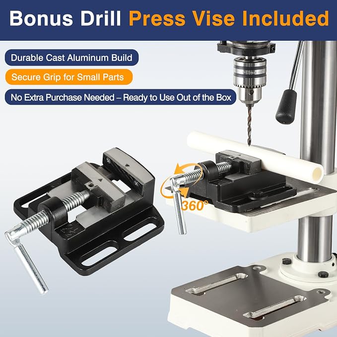 QK-KYOHO 8" Benchtop Drill Press - 3.1A Motor Drill Press Heavy-Duty Cast Iron Head - Bench Drill Press 5 Speed Adjustable (620-3100 RPM) - 0-45°Tilting&Height Adjustable Table Drill Presses