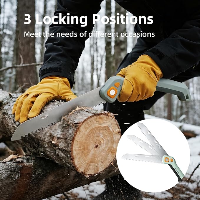 PrunePro Folding Hand Saw 9.5 Inch SK5 Blade for Tree Trimming Gardening Camping | 3 Adjustable Cutting Angles | Sharp Triple-Cut Blade | Ergonomic Non-Slip Grip | Foldable Pruning Wood Cutting Saw