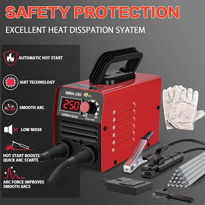 Super Mini Stick Welder Machine,110V 250A ARC Portable MMA Welding Machine for Beginners,Welding Machine with 10pcs Welding Rod Tools,IGBT Inverter Welder,Hot Start Arc Force Anti-stick (Red)