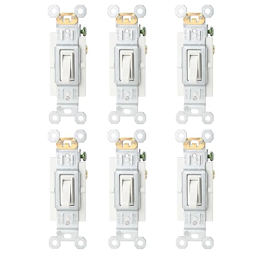 Baomain 6-Pack 15 Amp Toggle Light Switch, 3-Way, Residential/Commercial Grade, On/Off Switch, Glossy White, UL Certified