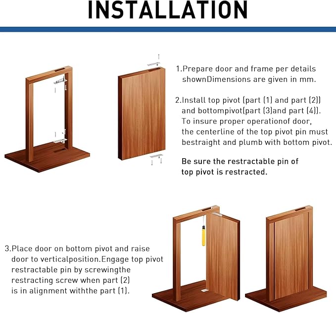 TamBee Door Pivot Hinge Heavy Duty Hidden Bookcase Hinges Secret Door Hinges 360 Degree Shaft Stainless Steel Invisible Door Hinge Hardware