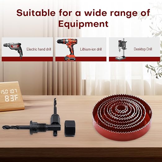 17-Piece Hole Saw Kit, Includes 13 Sizes (3/4" to 5"), Arbors, Drill Bits, and Hex Key, Ideal for Softwood, Plywood, and PVC(RED)