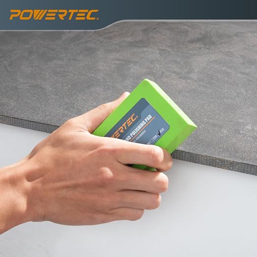 POWERTEC 72212 4-1/2" Diamond Saw Blade & Diamond Hand Polishing Pads Kit, Turbo Mesh Rim Tile Blade for Porcelain and Ceramic Tile & Assorted 60/100/200/400 Grits Sanding Block for Granite,Wood,Metal