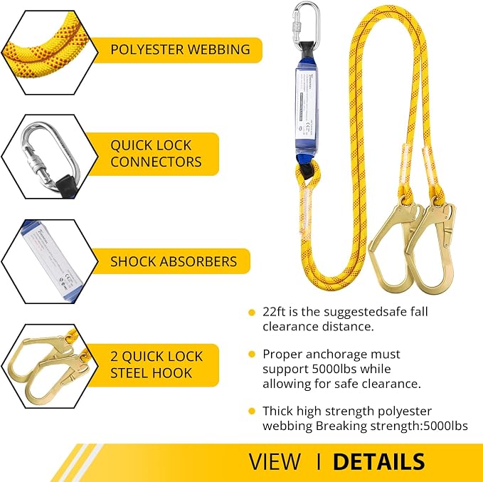 TRSMIMA Safety Harness Fall Protection - Harness Kit for Men Construction | Fall Arrest Roofing Harness Kit Men Full Body Harness with Lanyard for Work Upgrade 4 Quick Buckles Orange