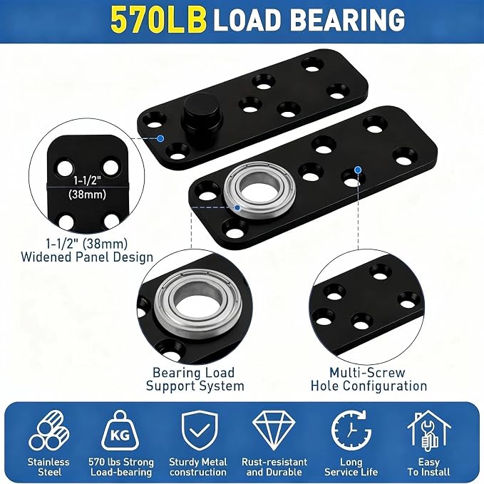 TamBee Heavy Duty Pivot Hinge Hidden Door Hinge - 570 lbs Load, Bearing, Stainless Steel, Rust Resistant, Concealed for Wood Doors, Secret Doors, Hidden Door, Bookcase Door and Bookshelf Door Black