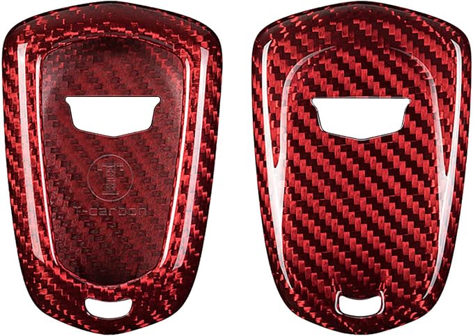 Genuine Carbon Fiber Key Fob Cover for Cadillac ATS Coupe ATS-L ATS-V CT6 CTS CTS-V Escalade ESV SRX XT4 XT5 XT6 XTS Smart Car Remote Key Fob Case for Men Women - for Shield Logo Back - Red