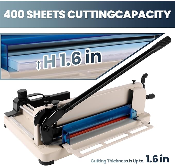 12 Inch Guillotine Paper Cutter, 400 Sheet Capacity Paper Cutter Heavy Duty, A4 Paper Trimmer Accurate Cutting with Safety Guard, 12" Heavy Duty Paper Cutter for Cardboard, Cardstock, Photos & Crafts