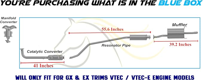 Northeastern Exhaust EPA Approved Catalytic, Resonator, Muffler System Kit Compatible for Honda Civic 2001-2005 1.7L, Include Gaskets, Clamp, and Bolt Spring, for GX and EX/VTEC and VTEC-E
