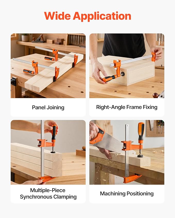 VEVOR Bar Clamps for Woodworking, 8-Pack, 6" and 12" F Clamps, 600 lbs Load Limit, with Plastic Pad and Self-Locking Design, Malleable Iron and Carbon Steel, for Wood Working and Metal Working