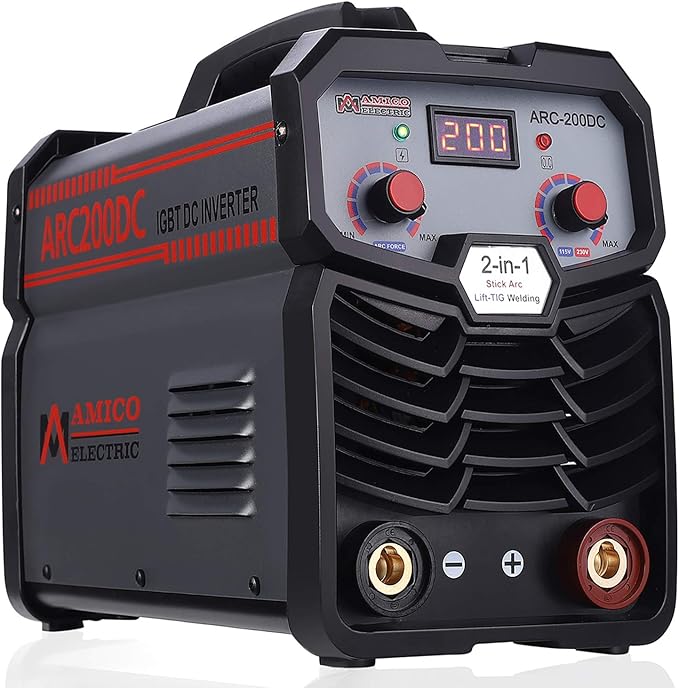 Amico Professional Welding Machine, 200 Amp Stick Arc DC Welder, 80% Duty Cycle, 100~250V Wide Voltage