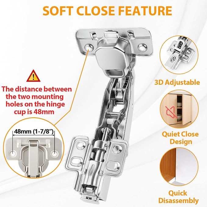 TamBee 1/2 Inch Overlay 165 Degree Cabinet Door Hinges 48mm Frameless Soft Close Hinges for Kitchen Corner Adjustable Lazy Susan for Cabinet,2 Pcs/1 Pair (Half Overlay)