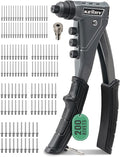 Kerry One-Handed Pop Rivet Gun Set - 9.6" Extended Ergonomic Handle, 4 Tool-Free Interchangeable Heads, 200 Aluminum Rivets (3/32" 1/8" 5/32" 3/16"), Professional Manual Riveting Tool for Metal Work