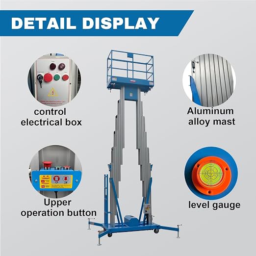 Electric Hydraulic Man Lift Aluminum Alloy Mobile Scaffolding Platform, 32.8ft Max Lifting Height, 450lbs/200kg Rated Load for Warehouse, Construction & Maintenance (Double Support, 32.8ft/10m)
