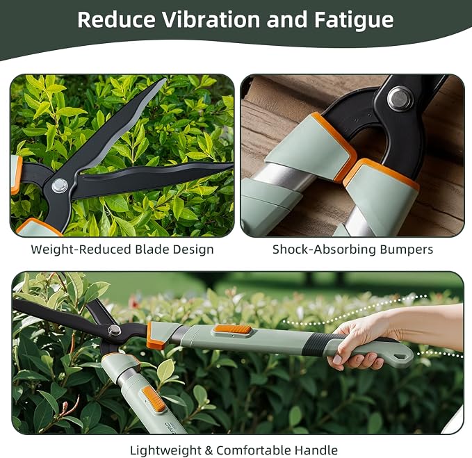 PrunePro Extendable Hedge Shears (27"-35") Wavy Stainless Steel Blades | Teflon Coated for Smooth Cuts | Lightweight Adjustable Garden Clippers for High Hedges & Bushes