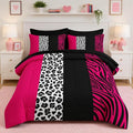Nesker Comforter Set Full Size, Leopard Color Block Pink 7 Pcs Bedding for Kids and Adults, Wild Zebra Print Bed Sheet Sets with Fitted Sheet 2 Pillowcases & 2 Shams