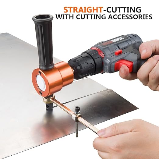 REXBETI Double Headed Sheet Metal Nibbler, Drill Attachment Metal Cutter with Extra Punch and Die, 1 Cutting Hole Accessory and 1 Step Drill Bit, Perfect for Straight Curve and Circle Cutting (Gold)