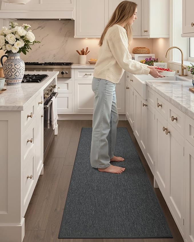 Color&Geometry Kitchen Rugs and Mats Non Slip Washable, Absorbent Woven Kitchen Runner Rug Easy to Clean Kitchen Floor Mats for in Front of Sink, Laundry Room, Hallway, 17”x71”, Dark Grey