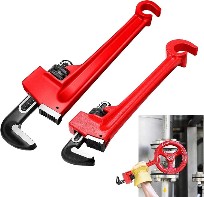 Lasnten 2 Pcs Double Ended Valve Wrench Pipe and Valve Wrench Refinery Wheels Pipe Capacity for Protecting from Damage (8 Inch and 10 Inch)
