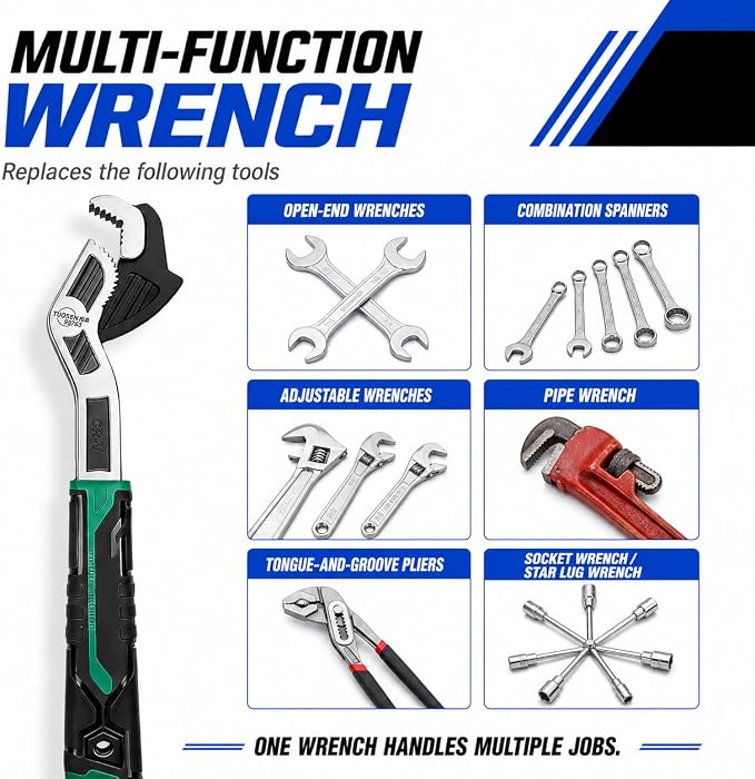 2-Piece Self-Adjusting Pipe Wrench Set, 6 and 10 Inch CR-V Steel Plumbing Wrenches, 15-35 mm Jaw Capacity for Pipes, Fittings, Nuts and Bolts