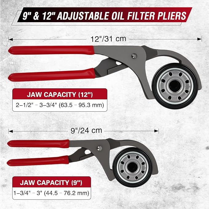 GOOACC 9-Piece Oil Filter Wrench Set | Fits 2.5 to 5.25 Inch Filters, Includes 9 and 12 Inch Pliers, 3-Jaw Tool and Lapping Tools, For Auto and Truck Maintenance