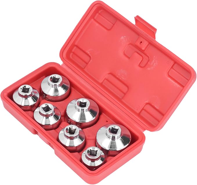 Brilluxa Oil Filter Wrench, 7pcs Cap Socket Set 3 8in Drive 24-38mm Oil Filter Removal Tool Compatible with Engine Service