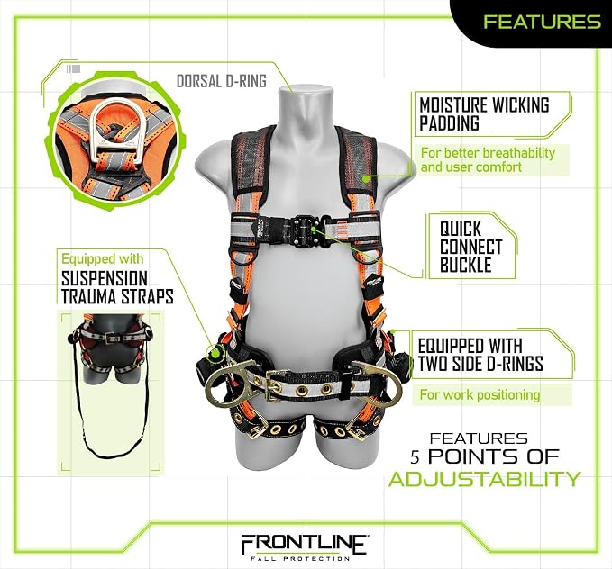 FRONTLINE FALL PROTECTION Harnesses + D-Ring+ Multiple Styles + OSHA and ANSI compliant