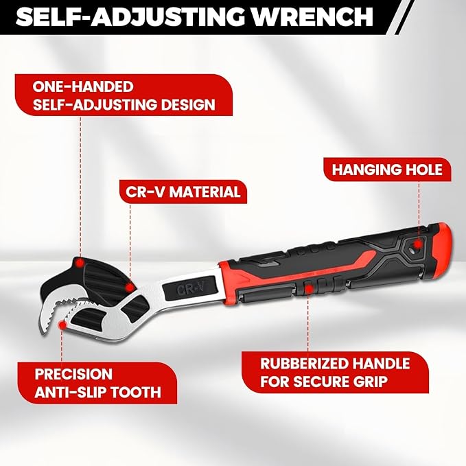 3 Pack Pipe Wrench Set, 6" 8" 10" Self Adjusting Wrench | Self Adjusting Pipe Wrench Set Fits 9/32" To 1-3/8" (7-35mm) Nuts & Pipe Fittings. Perfect for Tight Spaces.