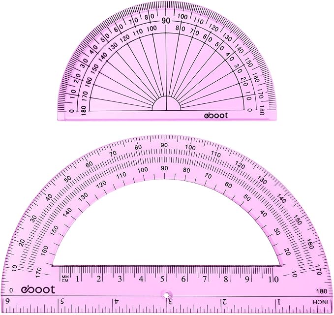 EBOOT 2 Pcs Plastic Protractor Clear 180 Degrees Transparent Protractor for Geometry, 4 Inch and 6 Inch(Pink)