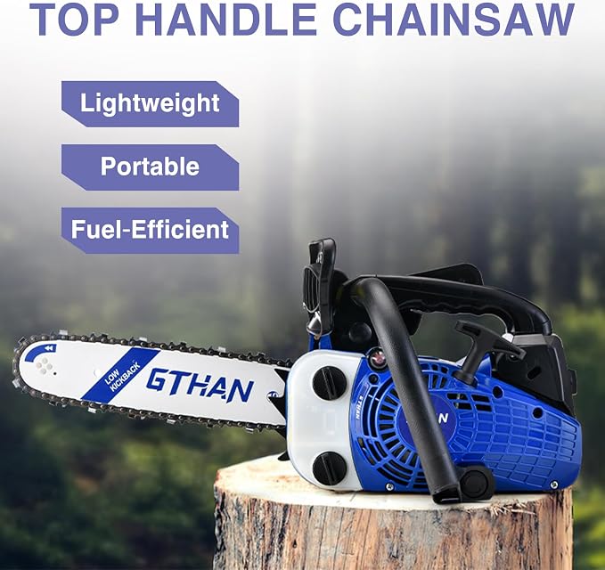 Top Handle Chainsaw Gas Powered Chainsaws 12 Inch 25.4cc 2-Cycle Portable Chain Saw for Tree Wood Cutting