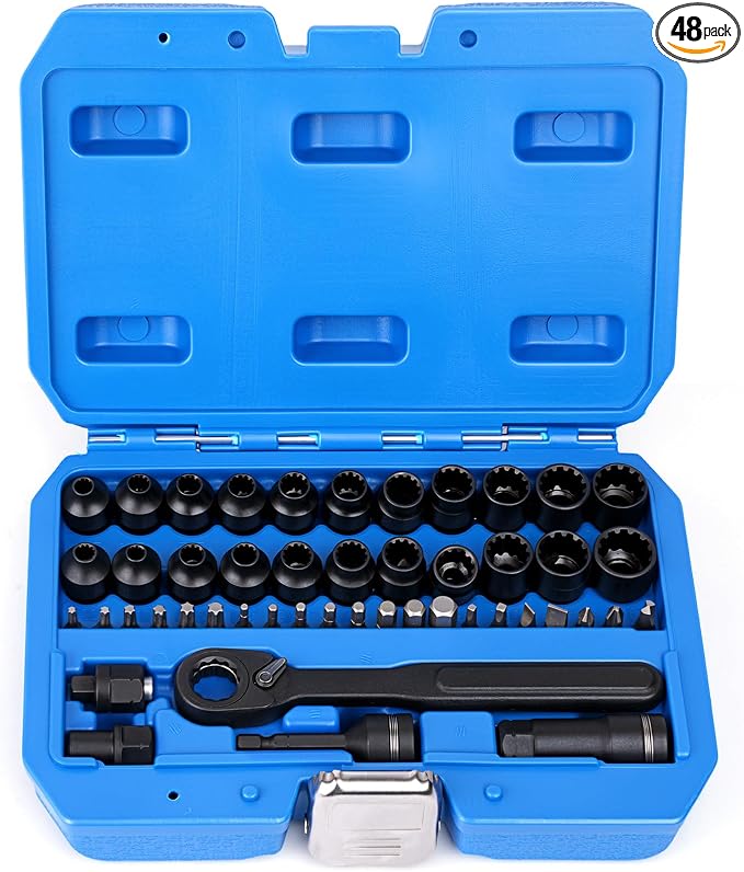 48 Piece 1/4-Inch Socket Set, SAE & Metric Multi-purpose sockets | 12-tooth perforating sleeve, 2-in-1 Ratchet (72-Tooth)