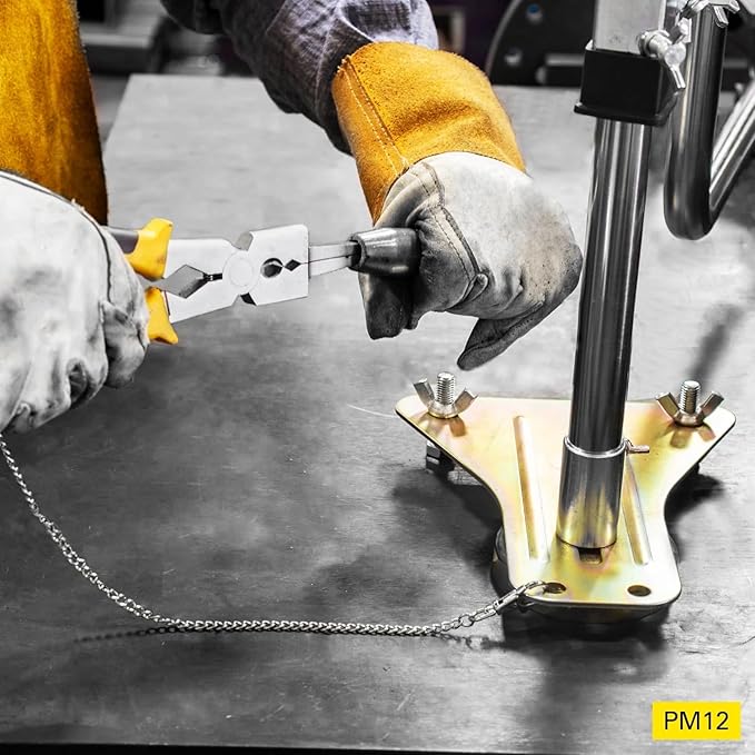 Strong Hand Tools PM12 Deluxe MIG Welding Plier, 8", Rounded & Flat Face Hammer, Fine & Coarse File, Side Pull V-Notch, Retention Chain, Ergonomic Grip