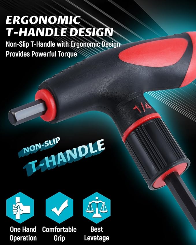 Lichamp T Handle Allen Wrench Set SAE, 8 Piece Heavy Duty Standard Long Tee Handle Allen Hex Key Set, 5/64-3/8 inch
