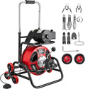 VEVOR Drain Cleaner Machine 100 FT x 3/8 Inch, Auto Feed Sewer Snake Auger, Portable Drain Cleaning Machine with Climbing Wheels, Adjustable Drum, 8 Cutters & Foot Switch for 2" to 4" Pipes
