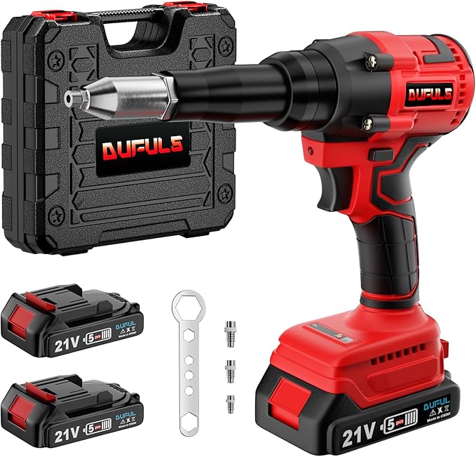 Cordless Rivet Gun, Electric Rivet Gun Kit with 2PCS Battery and Charger, Brushless Blind Riveter Tool Kit for 1/8", 5/32", 3/16" Rivets