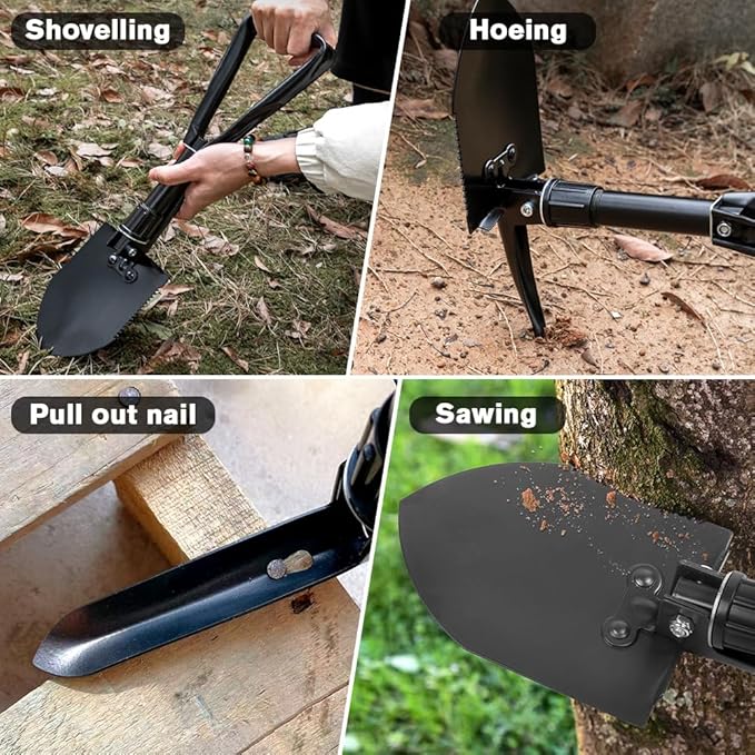 Folding Shovel - 24'' Lightweight Digging Shovel High Carbon Steel Portable Digging Trowels for Outdoor Camping Backpacking Hiking Car EmergencHome Garden (Dark Black