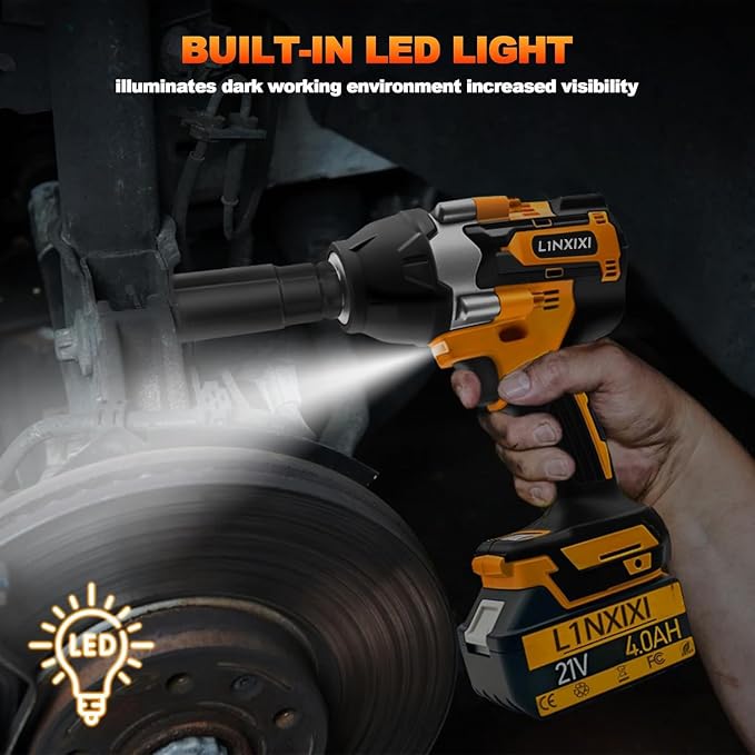 Cordless Impact Wrench 1000N.m (740Ft-Lbs) with 21V 2X4.0mAh Batteries | 1/2 Inch Impact Drive, Brushless Motor 0-3300PRM, 3-Mode Speed, 1/2" Impact Gun with 6 Socket for Home Car Pickup Truck RV