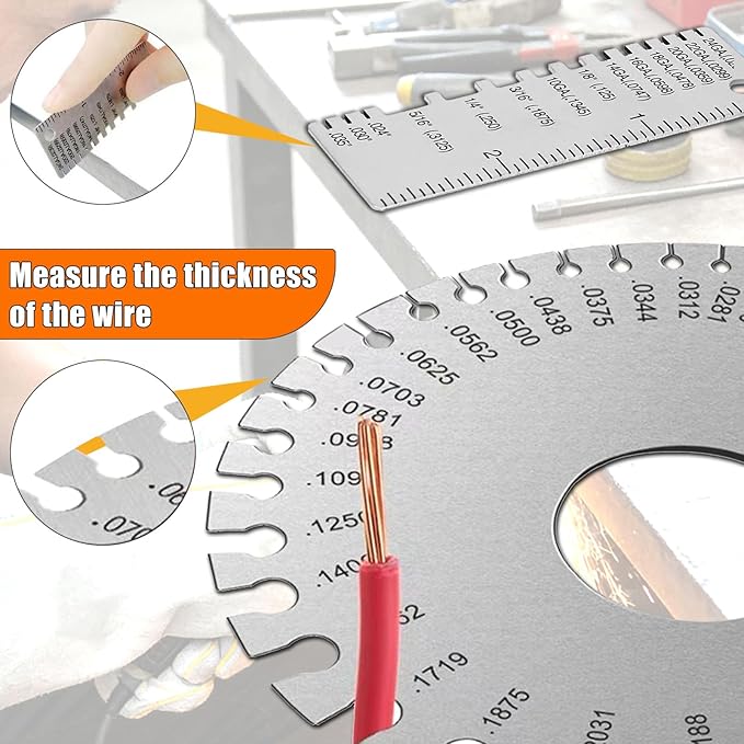 9Pcs Mig Welding Accessories Tools Kit for Beginners,10.5"Chipping Hammer Welding,9.5"Wire Brush,13.5"Leather Welding Gloves,8"MIG Welding Pliers,25LB Welding Magnet,Wire Metal Sheet Thickness Gauges